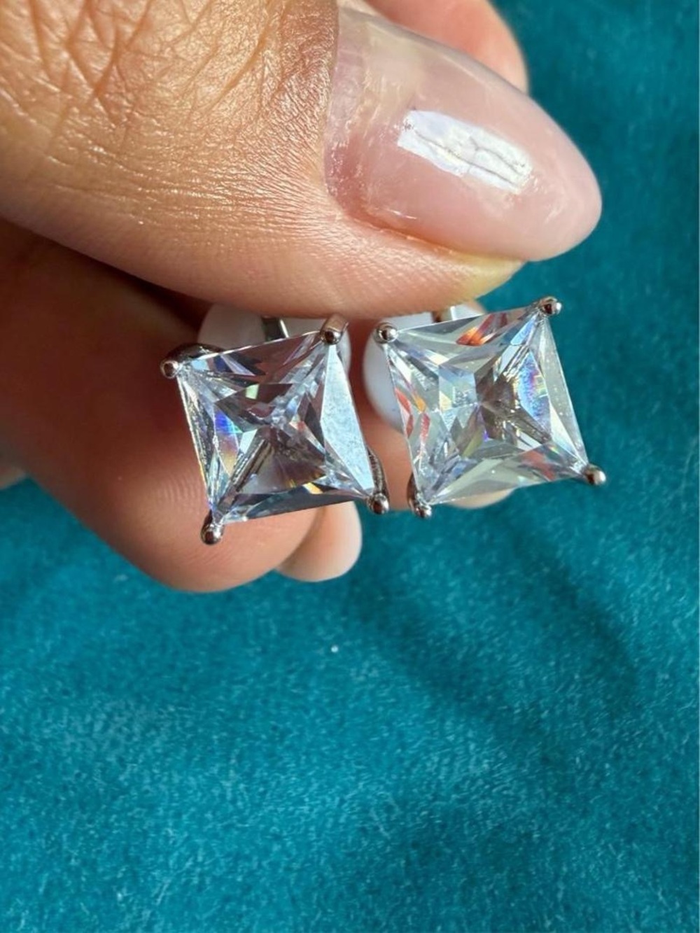 NWOT Classic Square-Cut Clear cubic zirconia Stud clip on Earrings